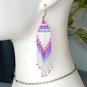 BOGO EARRINGS Boho Chic Beaded Fringe Cascade Shoulder Duster Dangle 4"